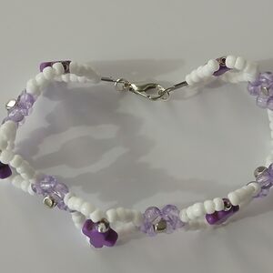 Purple and White Beaded Bracelet
